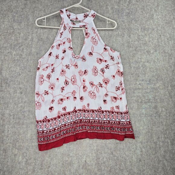 Francescas Womens Floral Print Halter Top White & Red Boho Style S - Picture 1 of 7